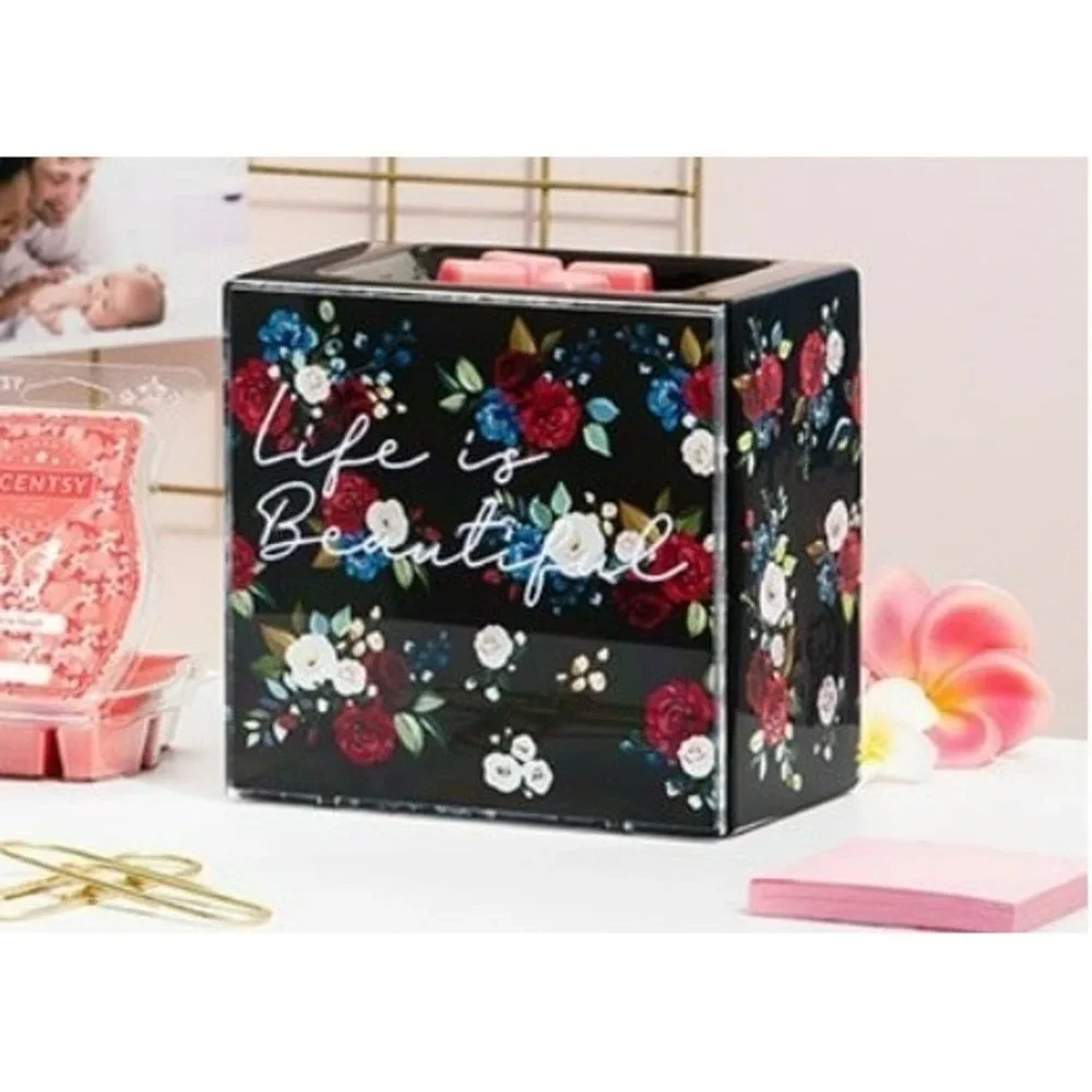 Scentsy LIFE IS BEAUTIFUL‎ Wax Warmer BRAND NEW IN BOX * Neon Light FLoral BLack